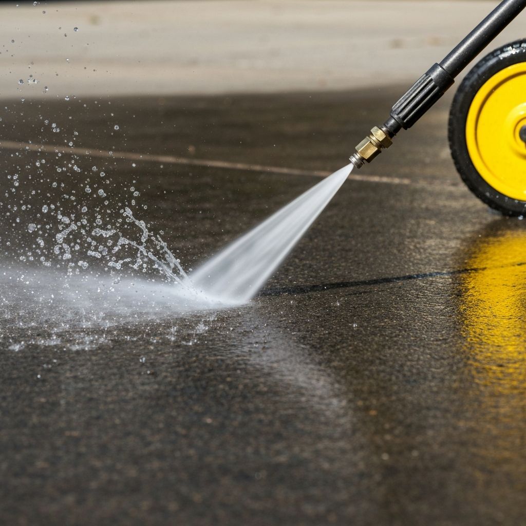 Professional pressure washing equipment cleaning a driveway — JettStream Exterior Cleans at work